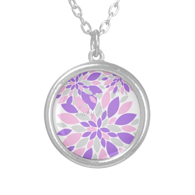 Magic Petals Purple Flowers Silver Plated Necklace (Front)