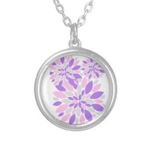 Magic Petals Purple Flowers Silver Plated Necklace
