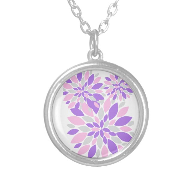 Magic Petals Purple Flowers Silver Plated Necklace (Front)