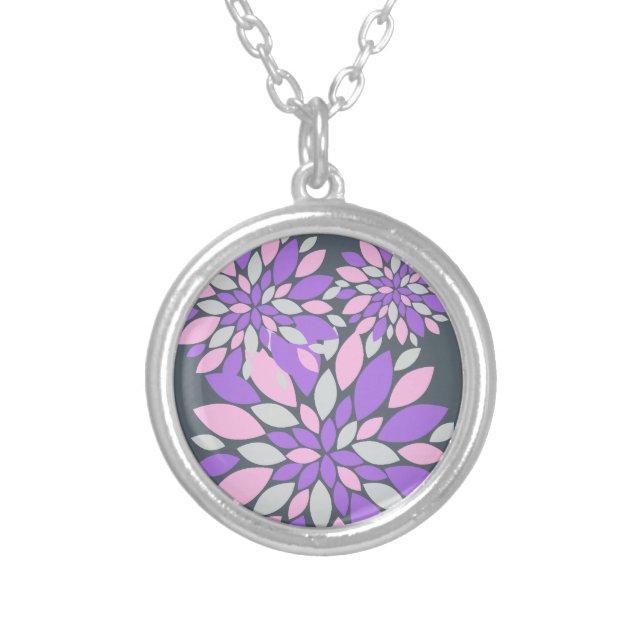 Magic Petals Purple Flowers Silver Plated Necklace (Front)
