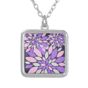 Magic Petals Purple Flowers Silver Plated Necklace