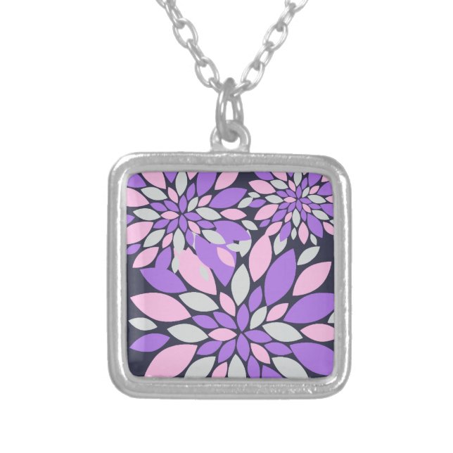 Magic Petals Purple Flowers Silver Plated Necklace (Front)