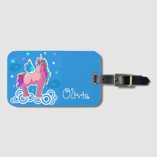 Magic Pink Cute Unicorn with wings Luggage Tag