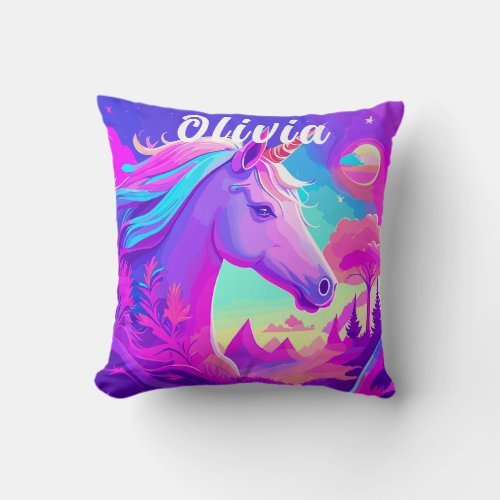 Magic Pink Unicorn Throw Pillow