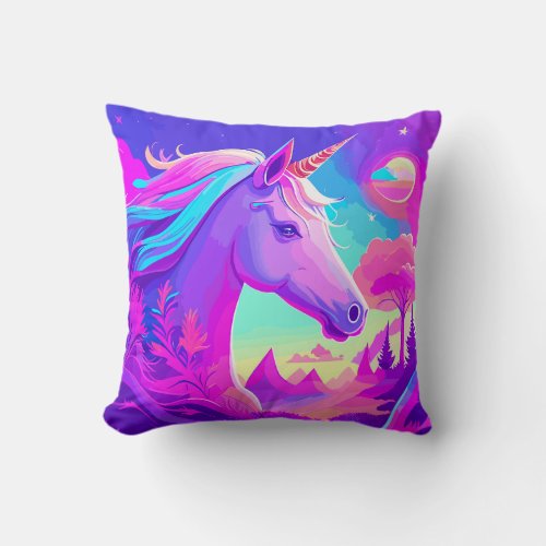 Magic Pink Unicorn Throw Pillow