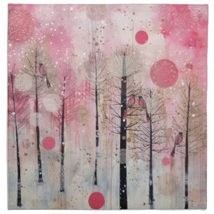 Magic Pink Winter Songbird Sanctuary Cloth Napkin