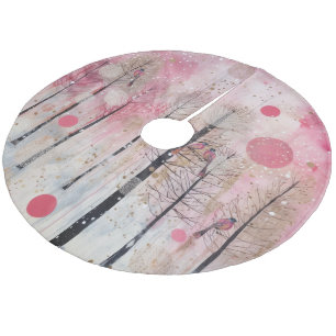 Magic Pink Winter Songbird Sanctuary Fleece Tree Skirt
