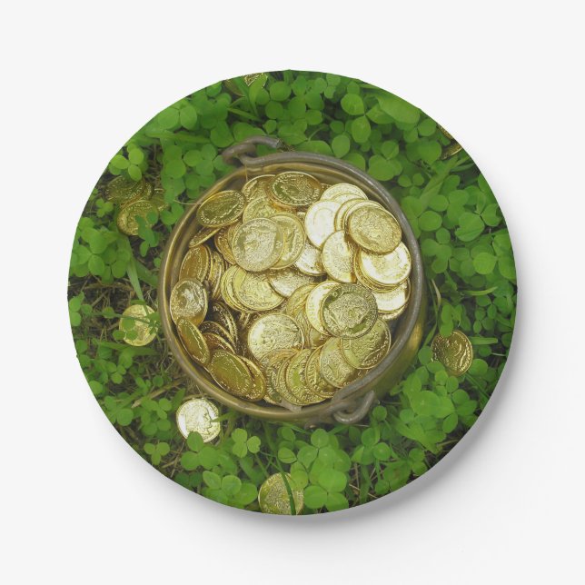 Magic Pot of Gold With Shamrocks! Paper Plates (Front)