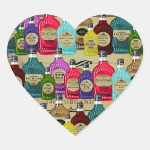Magic Potion Apothecary Halloween Tonic Bottles Heart Sticker