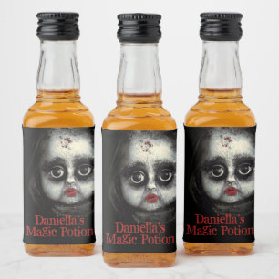 Magic Potion Creepy Goth Doll Halloween Liquor Bottle Label
