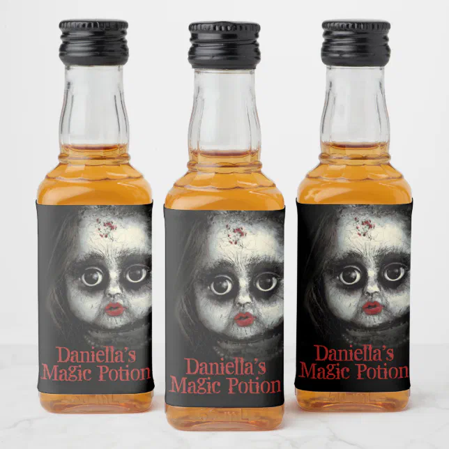 Magic Potion Creepy Goth Doll Halloween Liquor Bottle Label | Zazzle