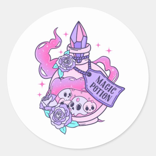 Magic Potion Cute Pink Halloween Potion Bottle Classic Round Sticker