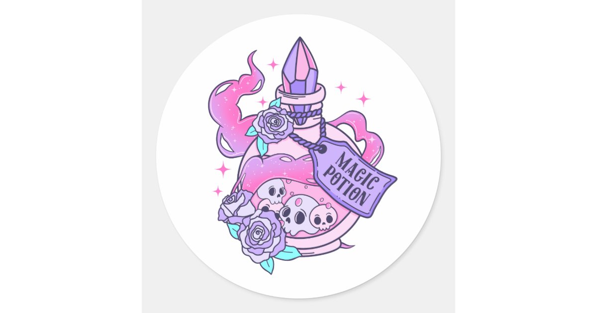 Magic Potion Cute Pink Halloween Potion Bottle Classic Round Sticker ...