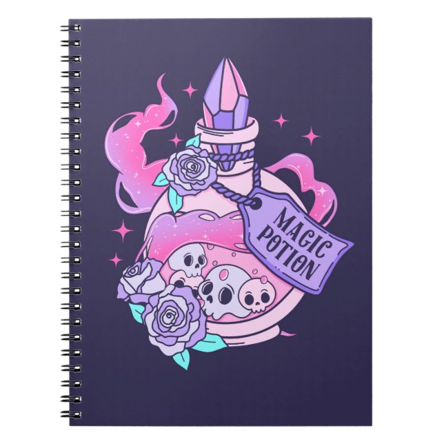 Magic Potion Cute Pink Halloween Potion Bottle Notebook (Front)