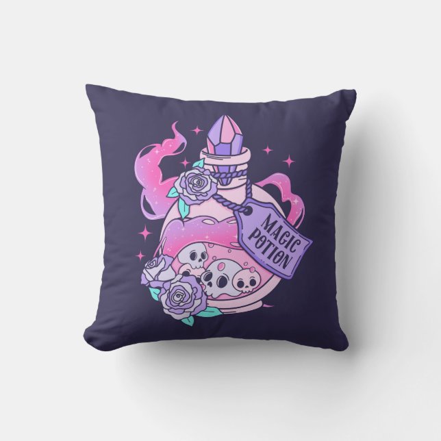 Magic Potion Cute Pink Halloween Potion Bottle Throw Pillow (Front)