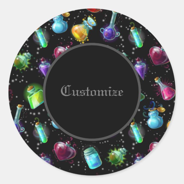 Magic Potions Pattern Classic Round Sticker (Front)
