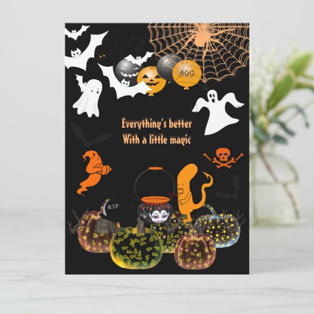 Magic Pumpkins Glow Halloween Ghosts Spooky Soiree Holiday Card (Standing Front)