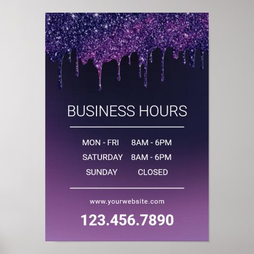 Magic Purple Drips Beauty Salon Spa Opening Hours Poster