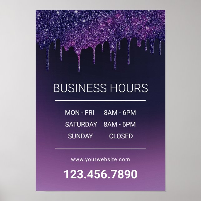 Magic Purple Drips Beauty Salon Spa Opening Hours Poster (Front)