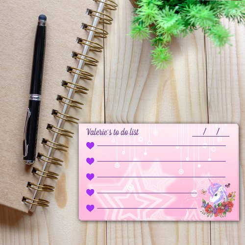 Magic purple  pink unicorn  to do list 10 x 6 post_it notes