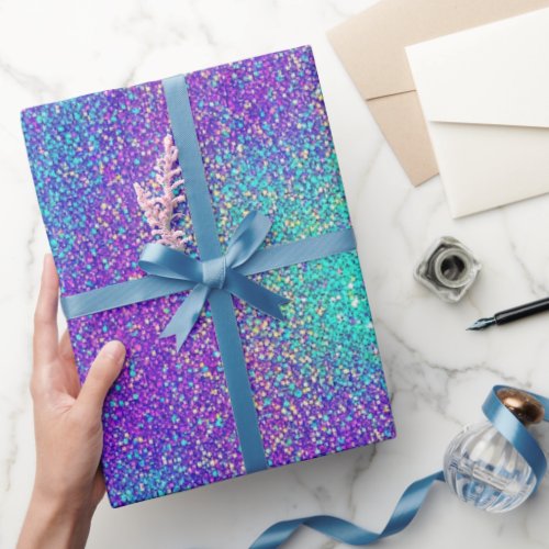 Magic Purple Turquoise Sparkling Glittery Gradient Wrapping Paper