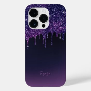 Magic Purple & Violet Glitter Drips Modern Case-ma Case-mate Iphone 14 Pro Case by caseplus at Zazzle