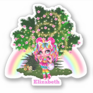 Magic rainbow girl fairytale pixie dust sticker