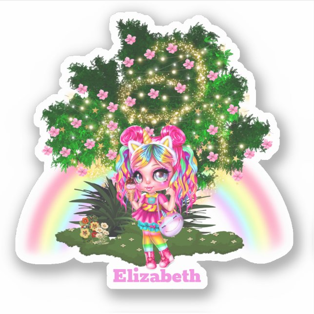 Magic rainbow girl fairytale pixie dust sticker (Front)