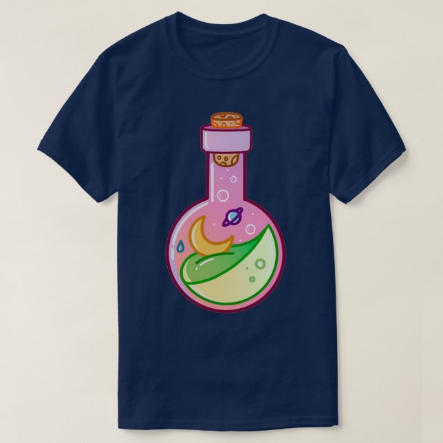 Magic rainbow potion moon stars space glass bottle T-Shirt (Design Front)