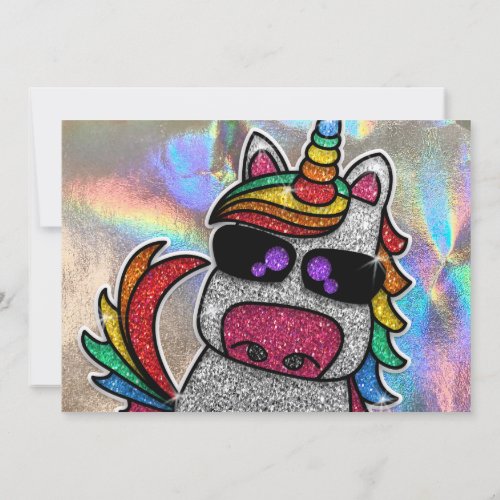 Magic Rainbow Unicorn Glitter Holographic Birthday Invitation