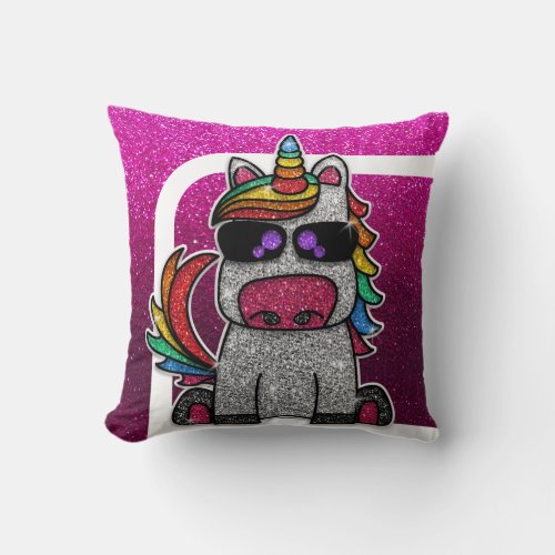 Magic Rainbow Unicorn Glitter Whimsical Customized Throw Pillow