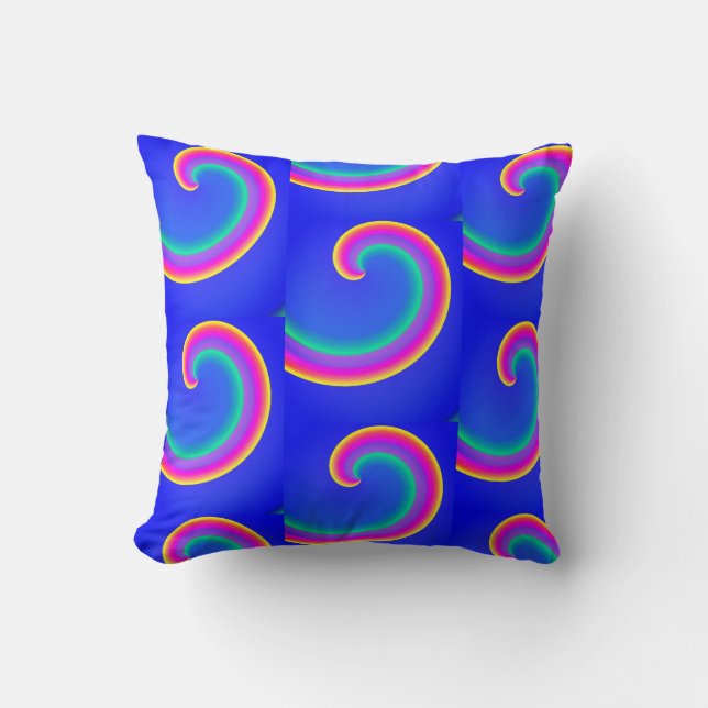 Magic Rainbow Waves Curls Blue Cushion (Front)