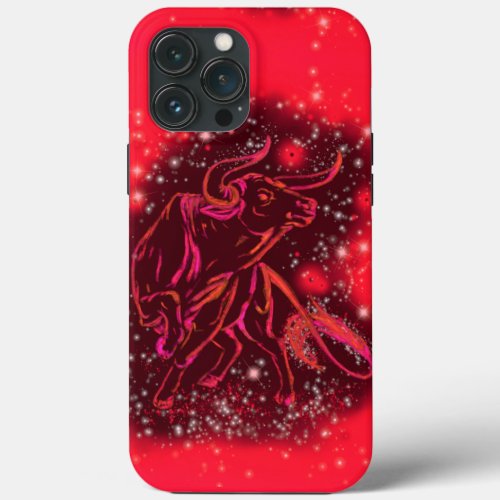 Magic Red Neon Bull Running  Amazing Starry Night iPhone 13 Pro Max Case