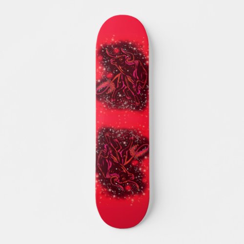 Magic Red Neon Bull Running _ Amazing Starry Night Skateboard