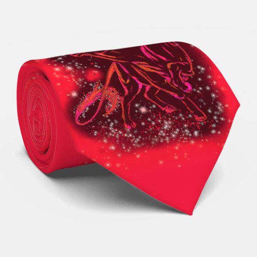 Magic Red Neon Bulls Running  Amazing Starry Night Neck Tie