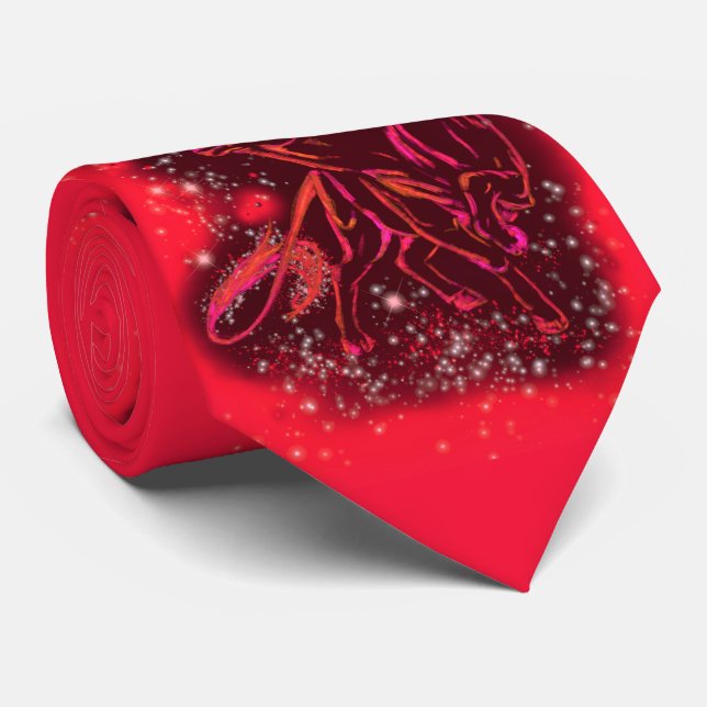 Magic Red Neon Bulls Running  Amazing Starry Night Neck Tie (Rolled)