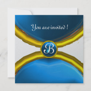 MAGIC RINGS ,MONOGRAM gem blue silver Invitation