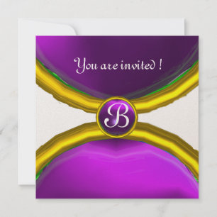 MAGIC RINGS ,MONOGRAM gem purple gold Invitation