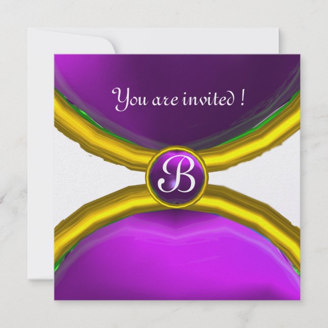 MAGIC RINGS ,MONOGRAM gem purple ice Invitation (Front)