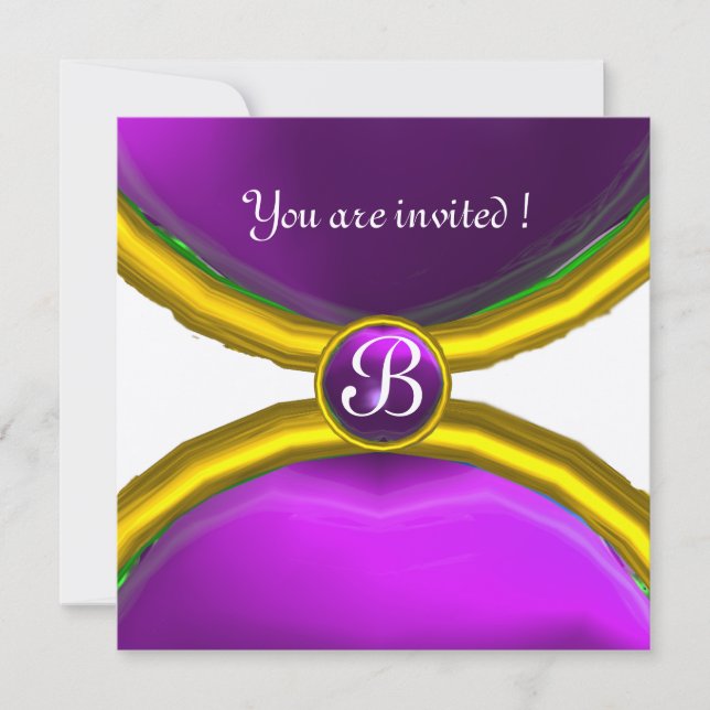 MAGIC RINGS ,MONOGRAM gem purple silver Invitation (Front)