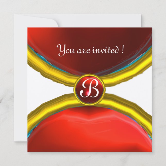 MAGIC RINGS ,MONOGRAM  gem red silver Invitation (Front)