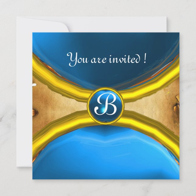 MAGIC RINGS ,MONOGRAM parchment gem blue Invitation (Front)