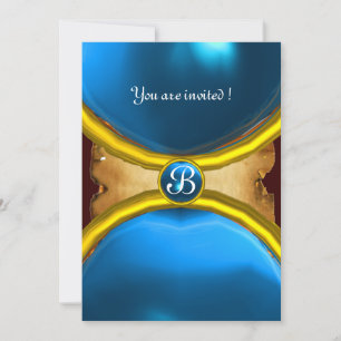 MAGIC RINGS ,MONOGRAM parchment gem blue Invitation