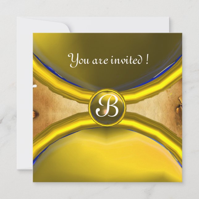 MAGIC RINGS ,MONOGRAM parchment gem yellow Invitation (Front)