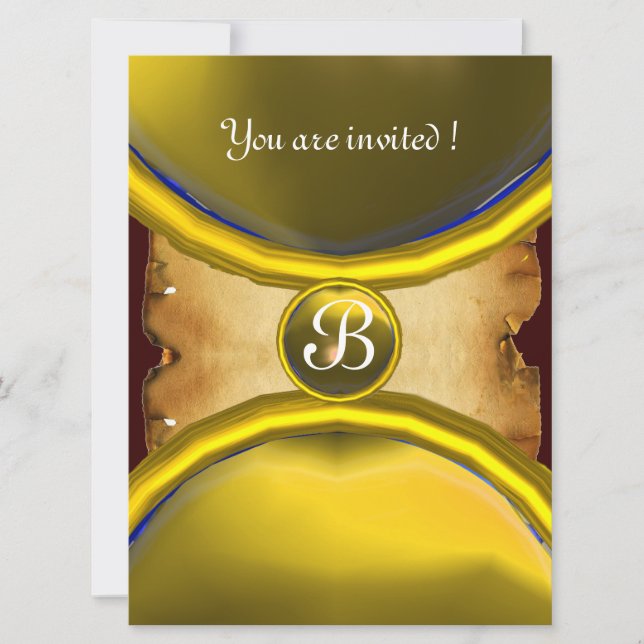 MAGIC RINGS ,MONOGRAM parchment gem yellow Invitation (Front)