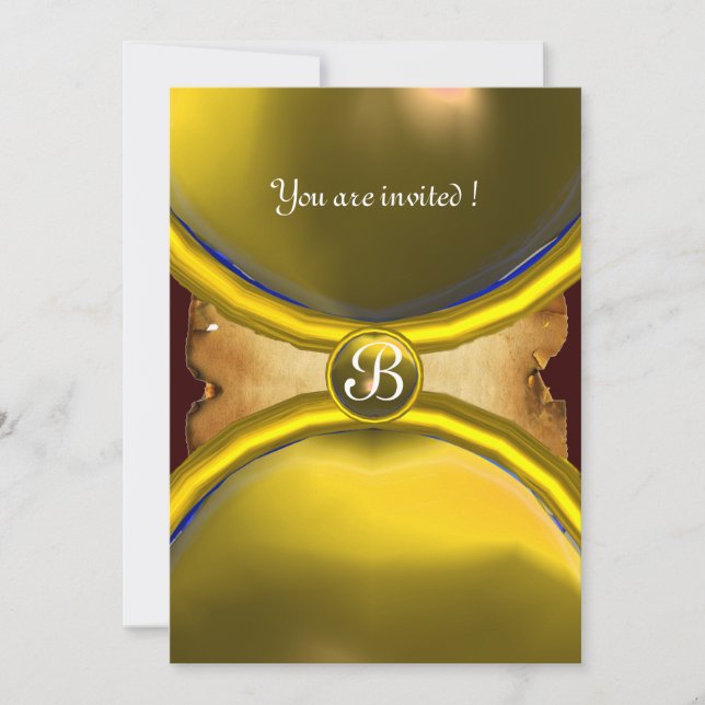 MAGIC RINGS ,MONOGRAM parchment gem yellow Invitation (Front)