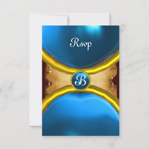 MAGIC RINGS MONOGRAM parchment rsvp gem blue Invitation