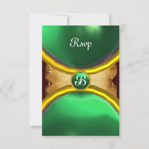 MAGIC RINGS MONOGRAM parchment rsvp gem green Invitation