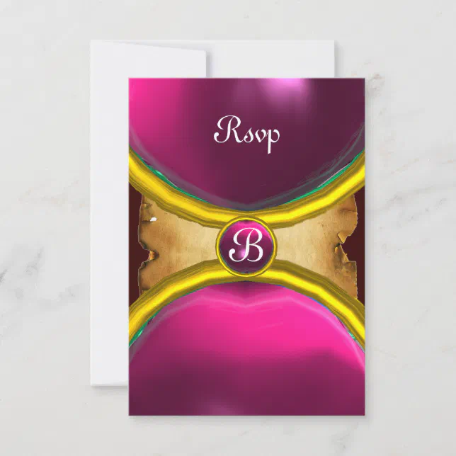 MAGIC RINGS ,MONOGRAM parchment rsvp gem pink Invitation | Zazzle