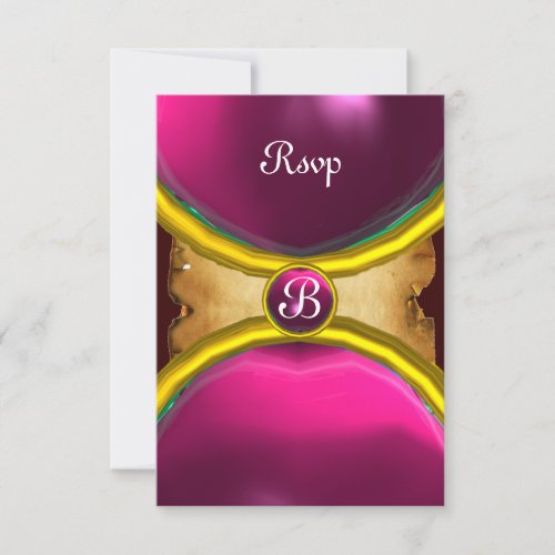 MAGIC RINGS MONOGRAM parchment rsvp gem pink Invitation